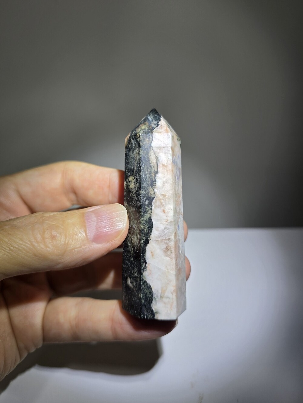 Sunstone and Biotite Matrix Crystal Tower #E